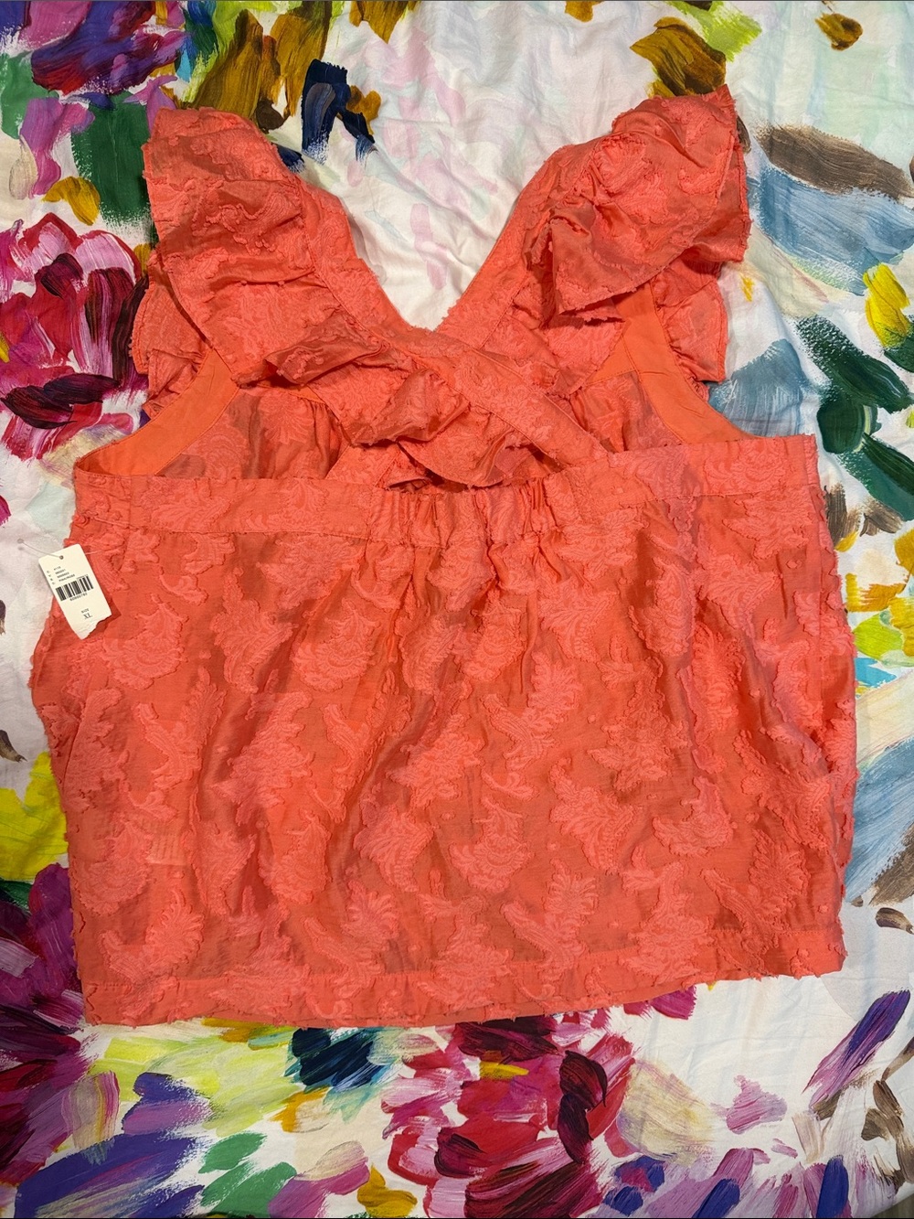 NWT Anthropologie Peach Orange Ruffled Tank Size X-Large - Picture 4 of 8